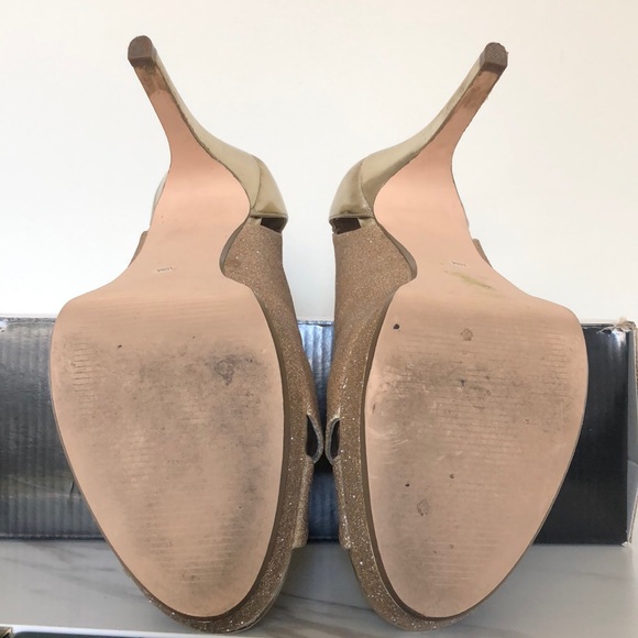 Alfani Fairfax Gold Glitter Platform Open Toe Heels - Picture 6 of 15